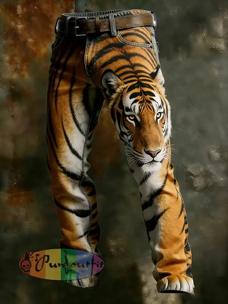 Men’s Vintage Animal Print Art Business Casual Work Pants