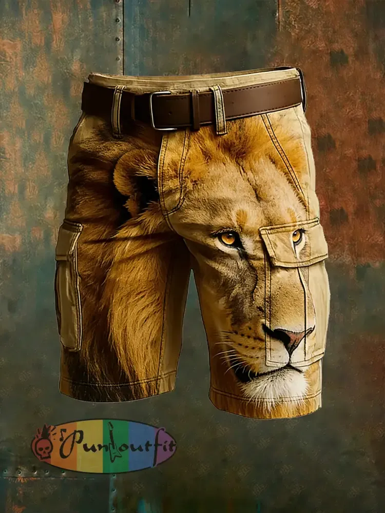 Men’s Retro Vacation Business Animal Art Print Casual Shorts