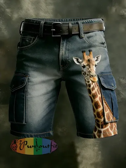 Men’s Retro Vacation Business Animal Art Print Casual Shorts