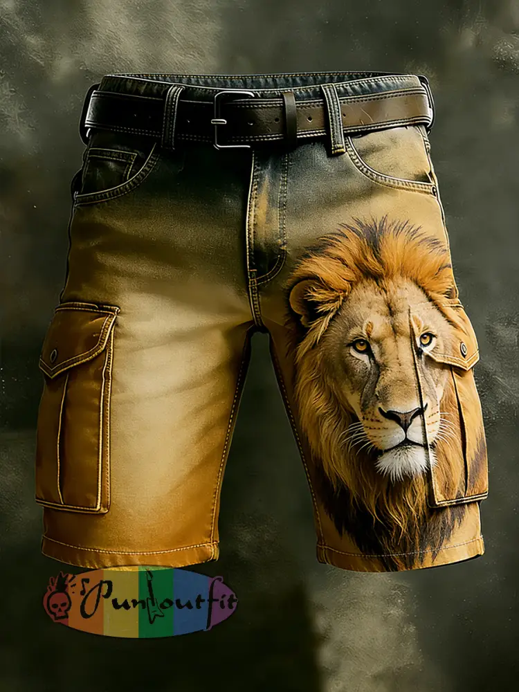 Men’s Retro Vacation Business Animal Art Print Casual Shorts