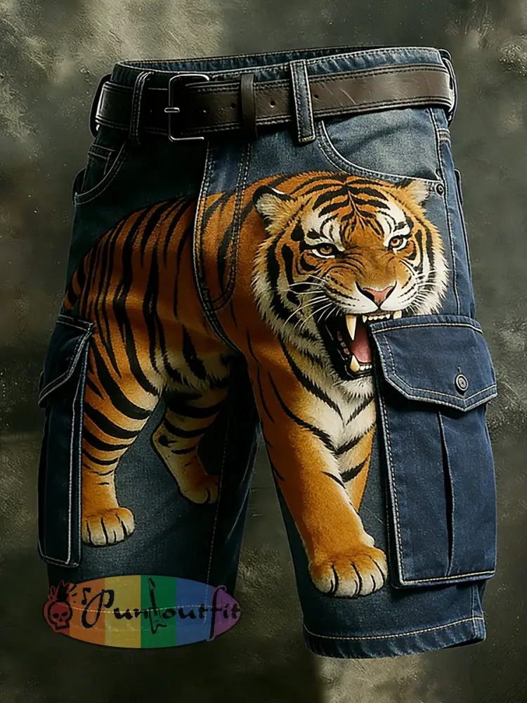 Men’s Retro Vacation Business Animal Art Print Casual Shorts