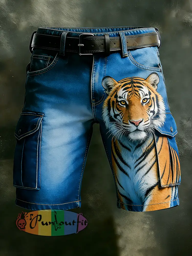 Men’s Retro Vacation Business Animal Art Print Casual Shorts