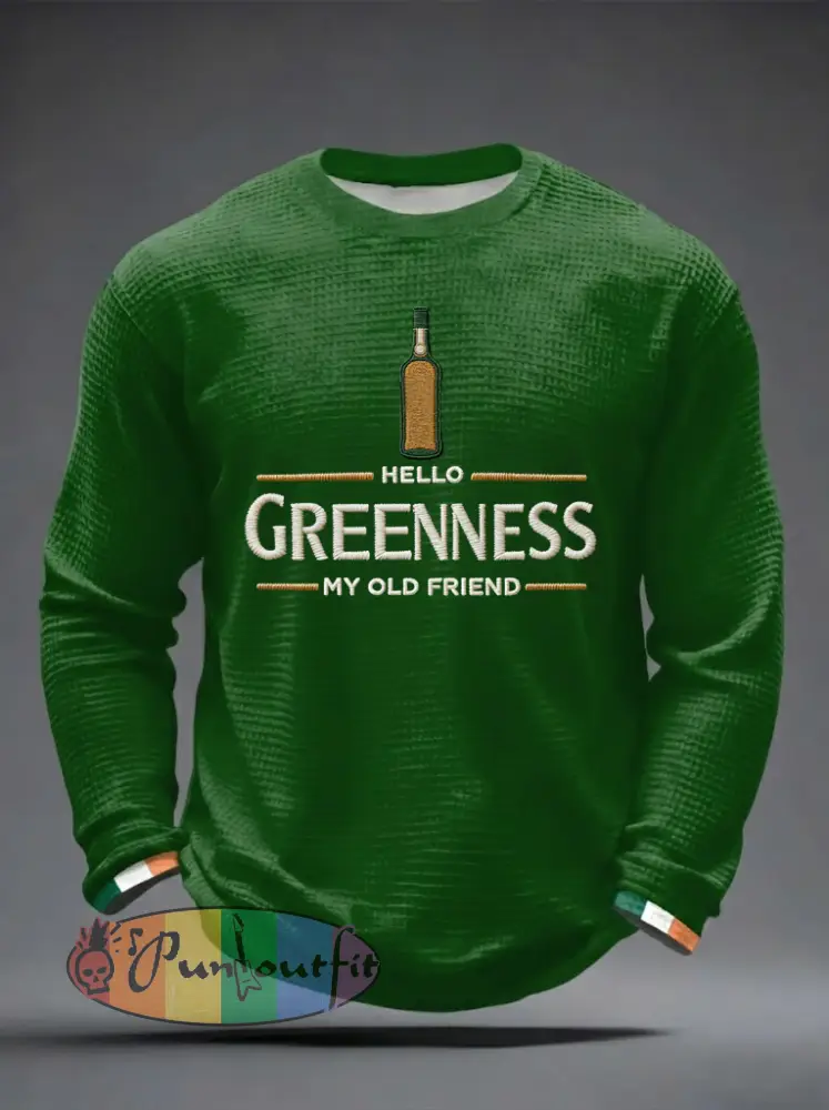 Men’s Hello Greenness My Old Friend Irish Jameson Whiskey Printed Waffle Long Sleeve Sweatshirt