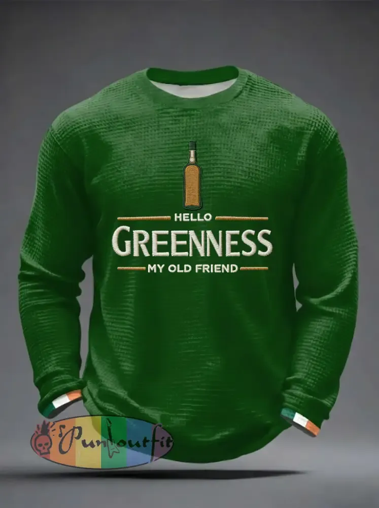 Men’s Hello Greenness My Old Friend Irish Jameson Whiskey Printed Waffle Long Sleeve Sweatshirt
