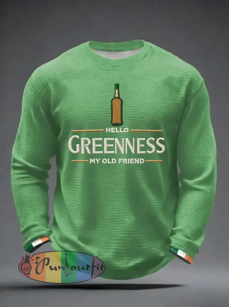 Men’s Hello Greenness My Old Friend Irish Jameson Whiskey Printed Waffle Long Sleeve Sweatshirt