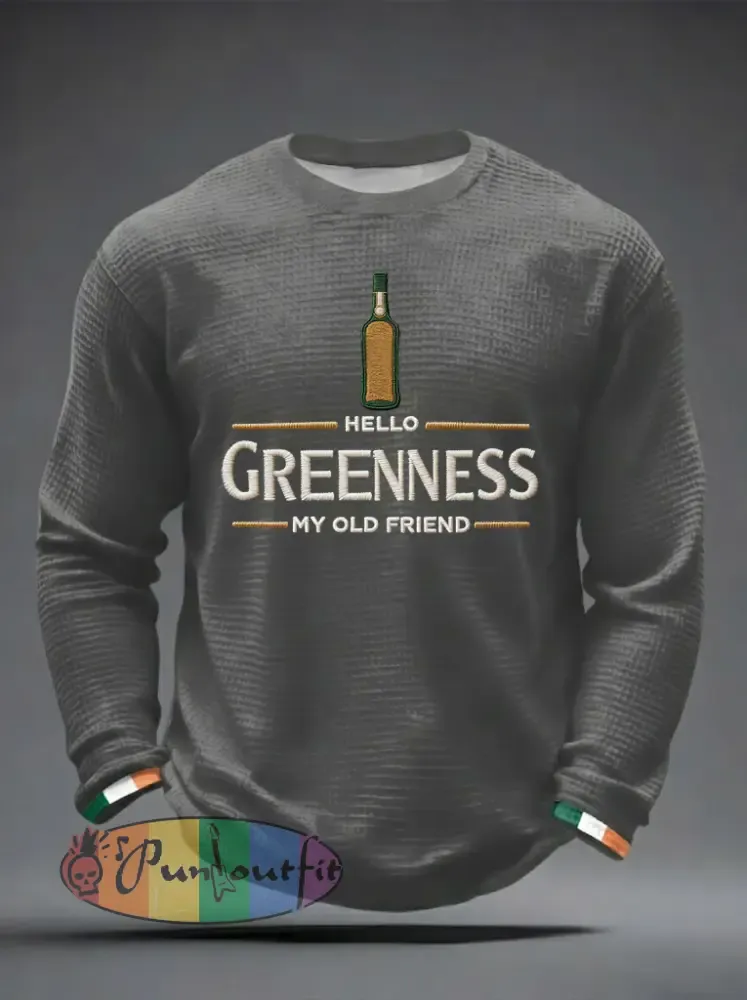 Men’s Hello Greenness My Old Friend Irish Jameson Whiskey Printed Waffle Long Sleeve Sweatshirt