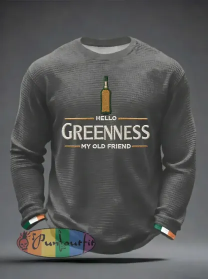 Men’s Hello Greenness My Old Friend Irish Jameson Whiskey Printed Waffle Long Sleeve Sweatshirt