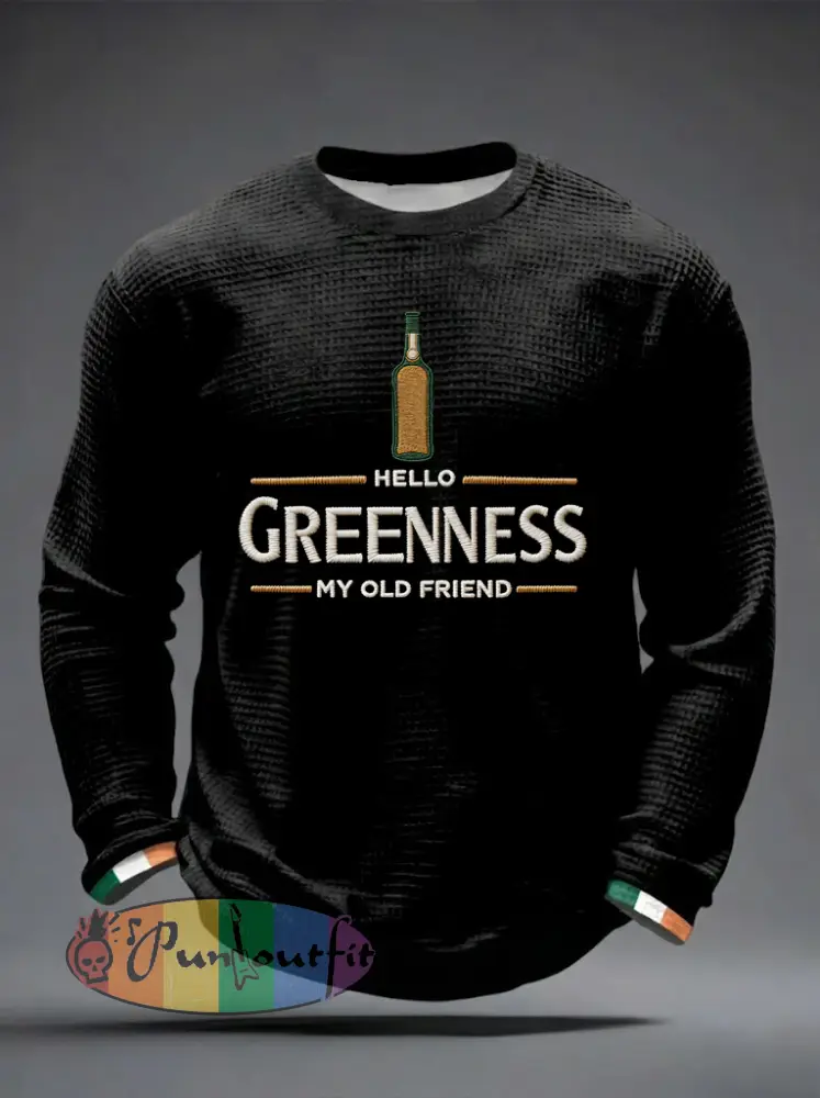 Men’s Hello Greenness My Old Friend Irish Jameson Whiskey Printed Waffle Long Sleeve Sweatshirt
