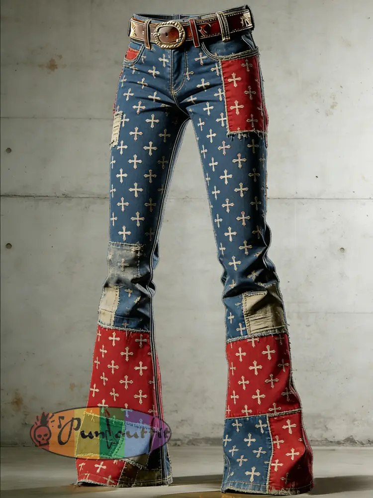 Women’s Art American Faith Print Flared Trousers