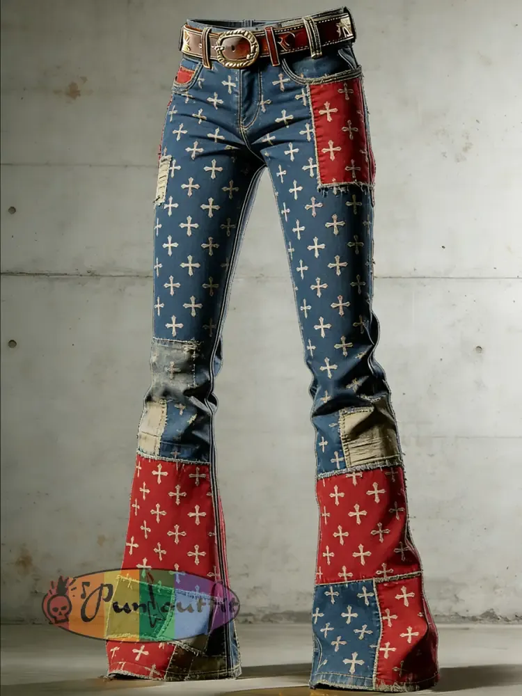 Women’s Art American Faith Print Flared Trousers