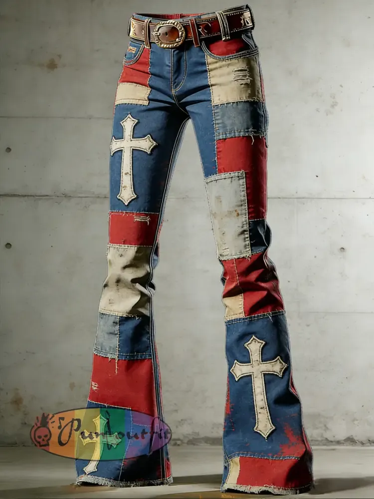 Women’s Art American Faith Print Flared Trousers