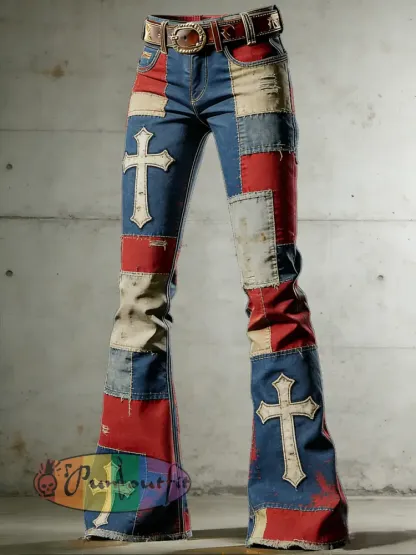 Women’s Art American Faith Print Flared Trousers
