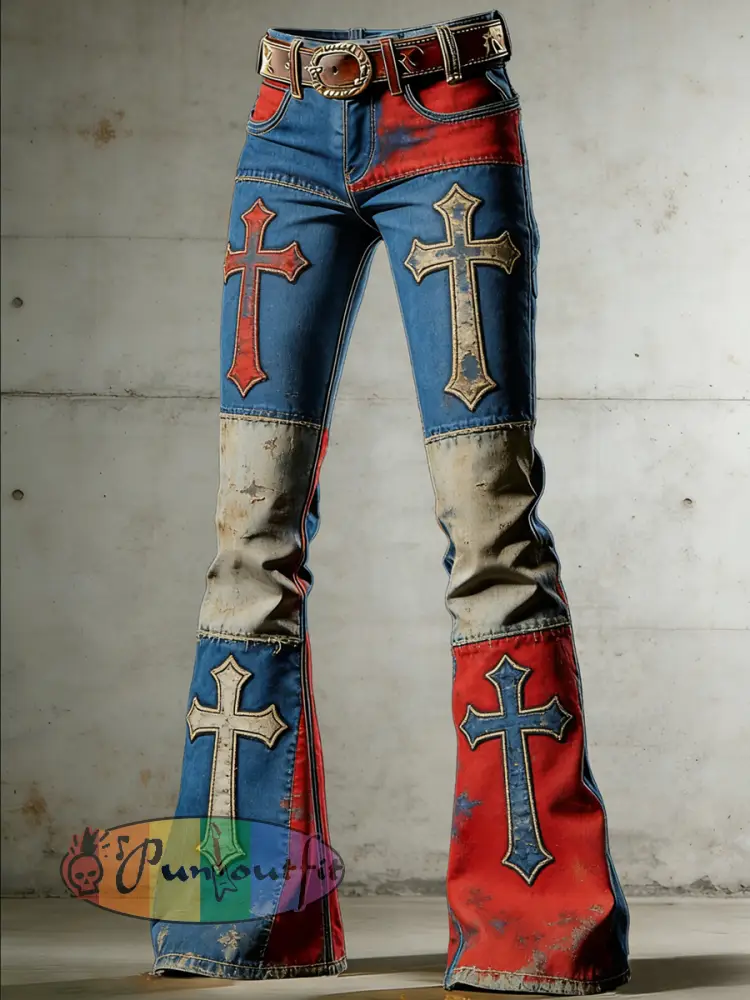 Women’s Art American Faith Print Flared Trousers
