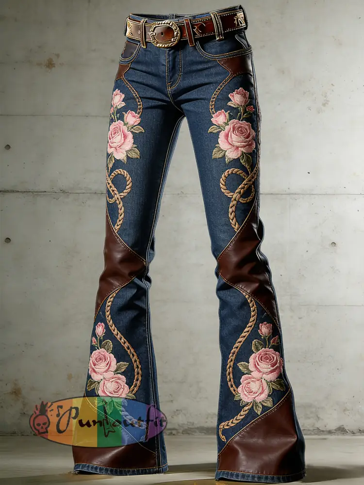 Women’s Western Flowers Art Print Flared Trousers