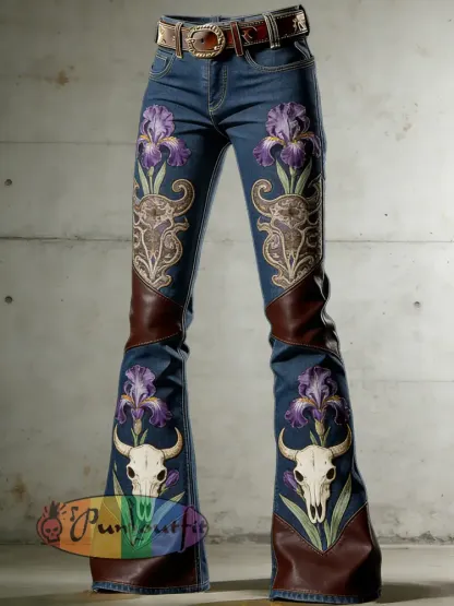Women’s Western Flowers Art Print Flared Trousers