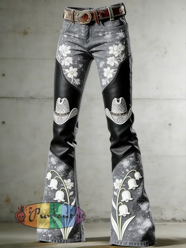 Women’s Western Flowers Art Print Flared Trousers
