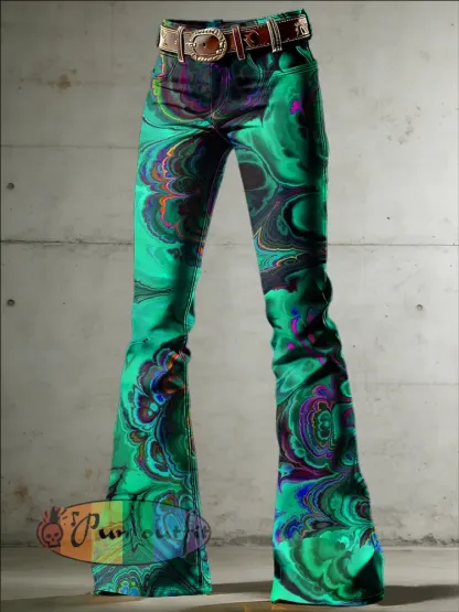 Women’s Psychedelic Art Print Flared Trousers
