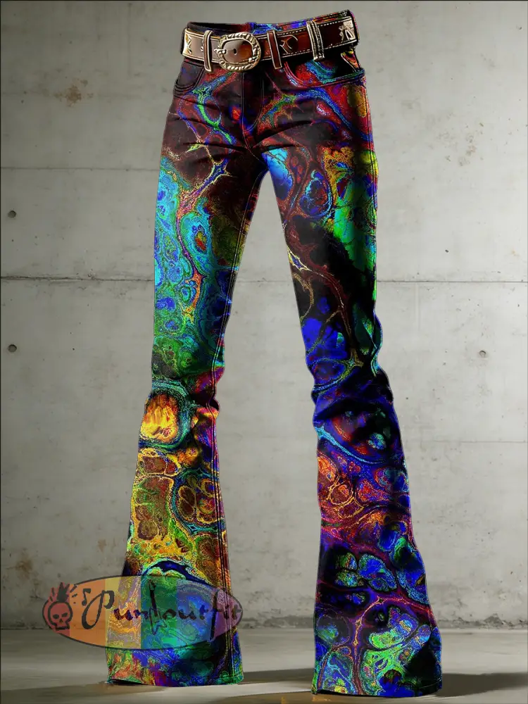 Women’s Art Psychedelic Print Flared Trousers