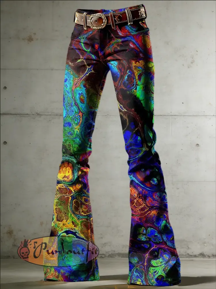 Women’s Art Psychedelic Print Flared Trousers