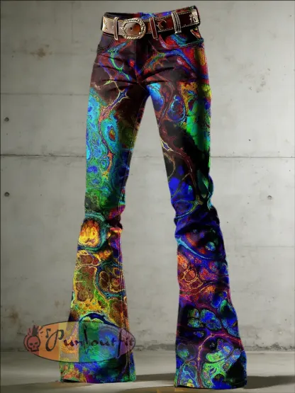 Women’s Art Psychedelic Print Flared Trousers