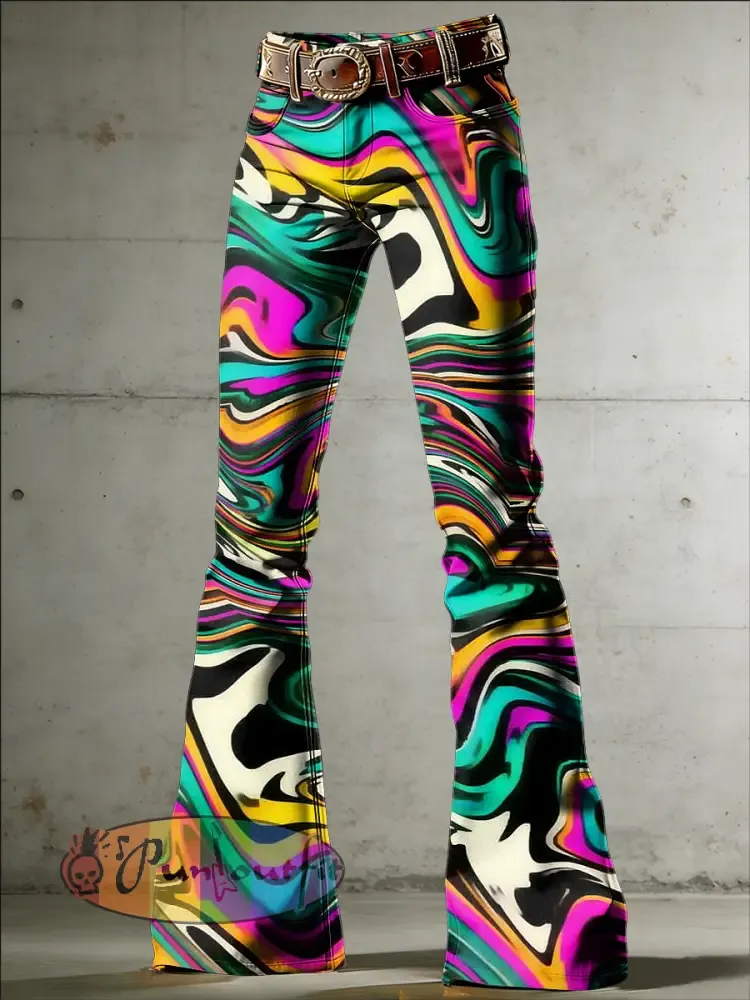 Women’s Art Psychedelic Print Flared Trousers