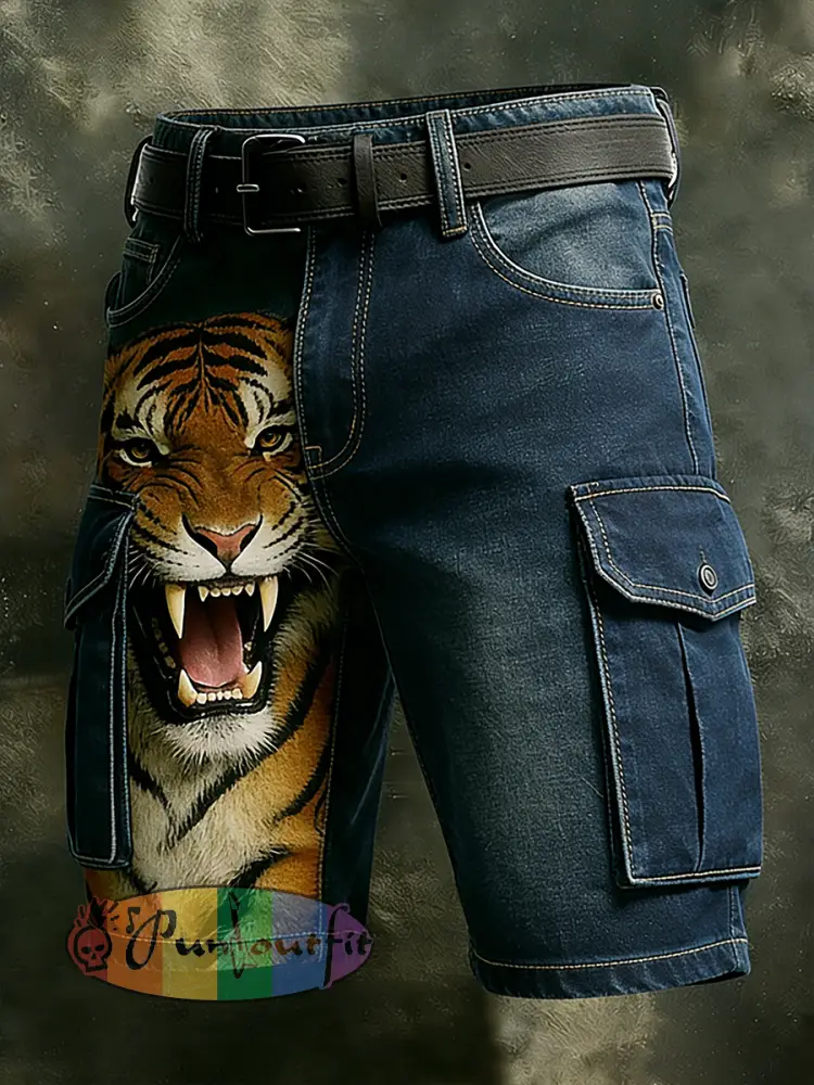 Men’s Retro Vacation Business Animal Art Print Casual Shorts