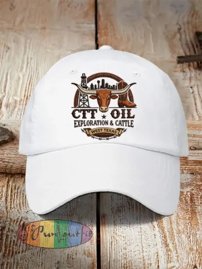 Unisex Retro CTT Oil Exploration & Cattle Print Hat