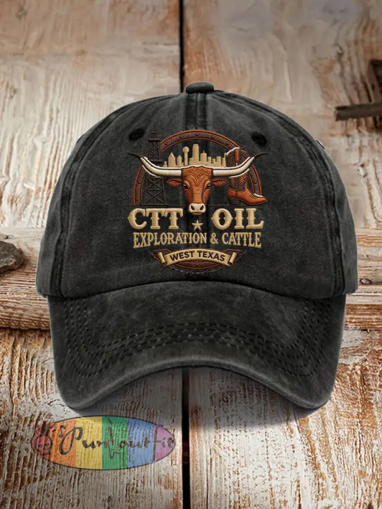 Unisex Retro CTT Oil Exploration & Cattle Print Hat
