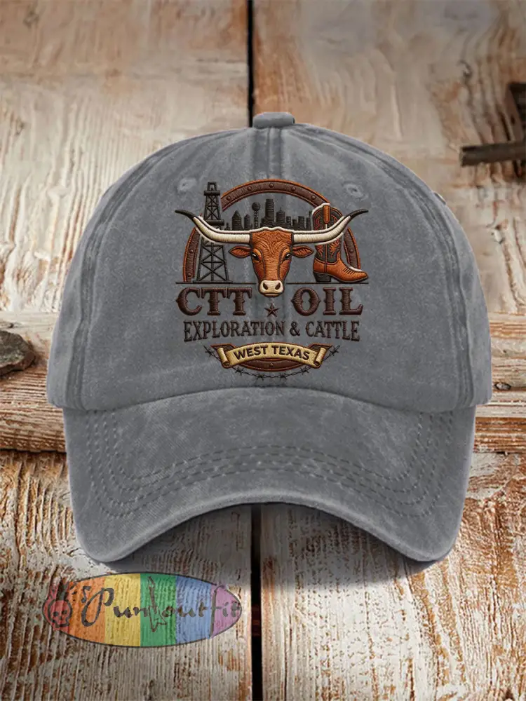 Unisex Retro CTT Oil Exploration & Cattle Print Hat