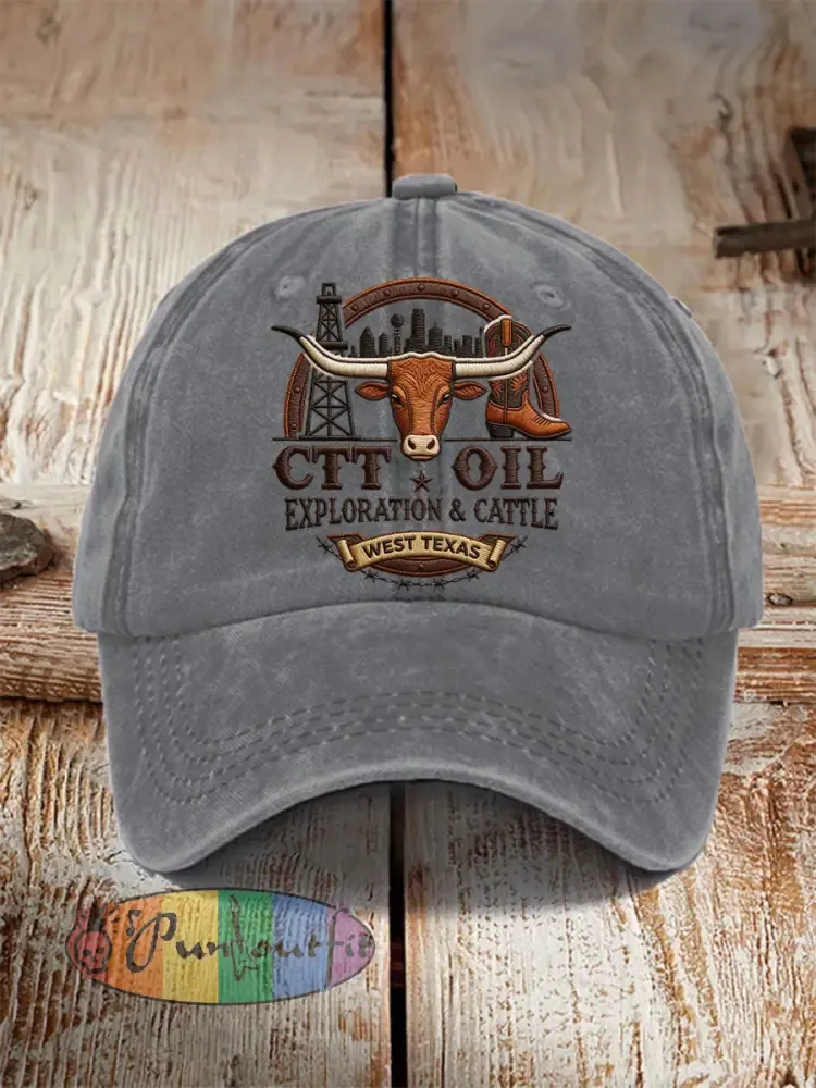 Unisex Retro CTT Oil Exploration & Cattle Print Hat