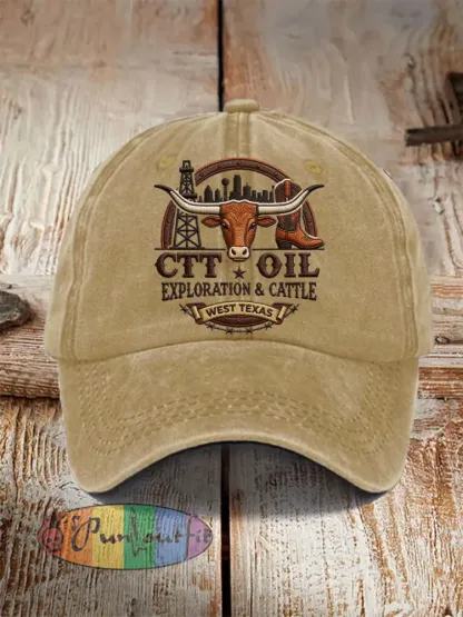 Unisex Retro CTT Oil Exploration & Cattle Print Hat
