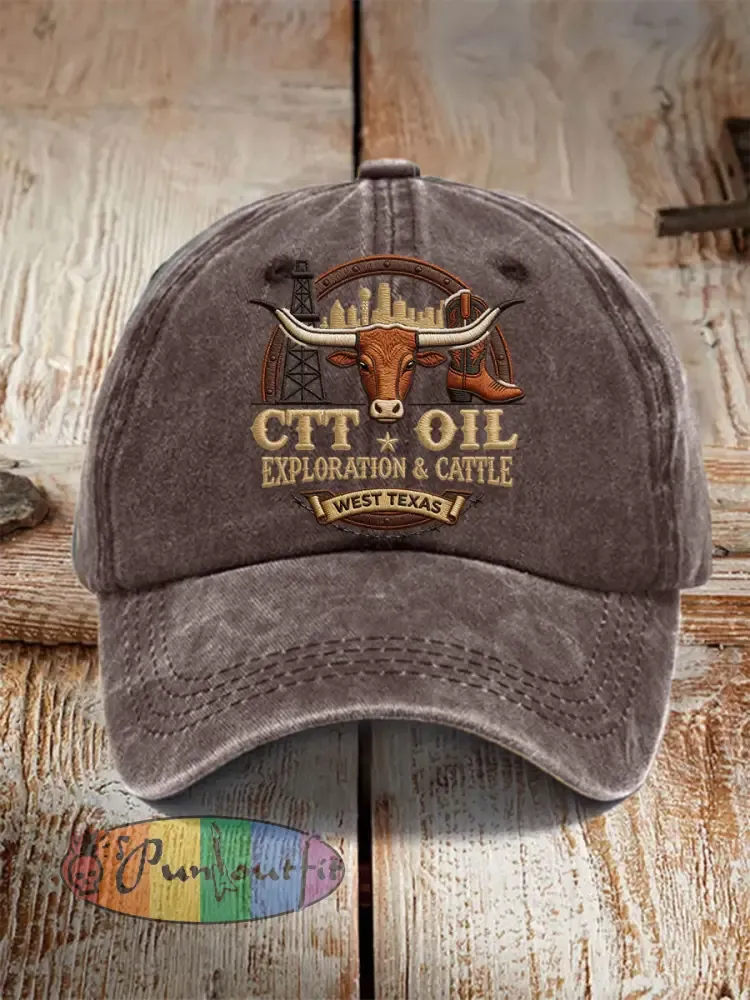 Unisex Retro CTT Oil Exploration & Cattle Print Hat