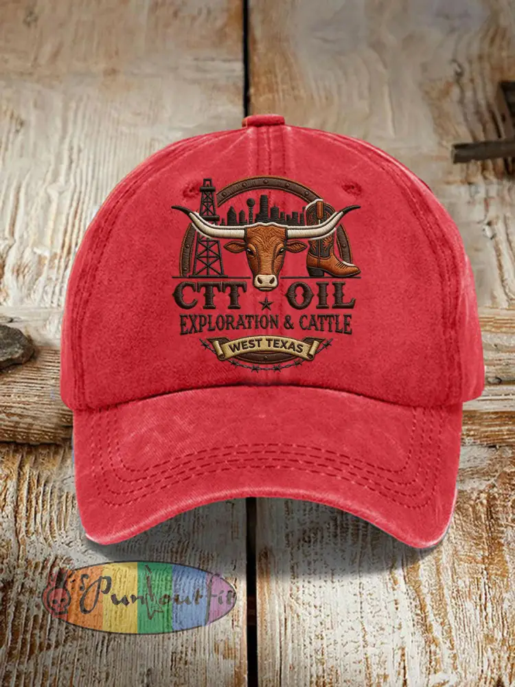 Unisex Retro CTT Oil Exploration & Cattle Print Hat