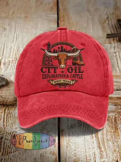 Unisex Retro CTT Oil Exploration & Cattle Print Hat