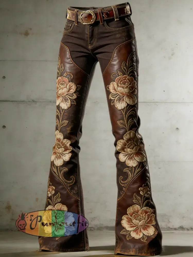Women’s Western Flowers Art Print Flared Trousers
