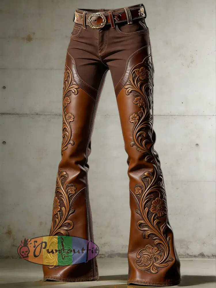 Women’s Western Flowers Art Print Flared Trousers