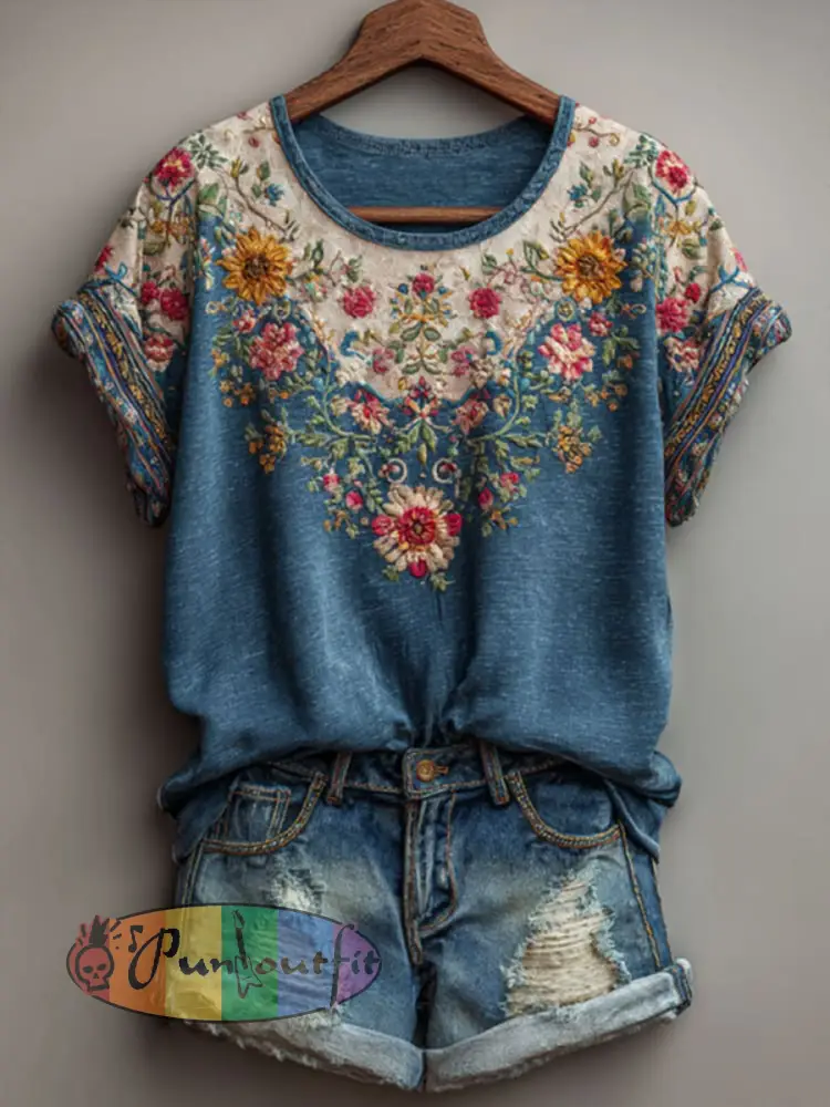 Women’s Vintage Floral Short-sleeved T-shirt