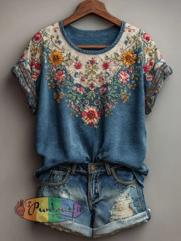 Women’s Vintage Floral Short-sleeved T-shirt