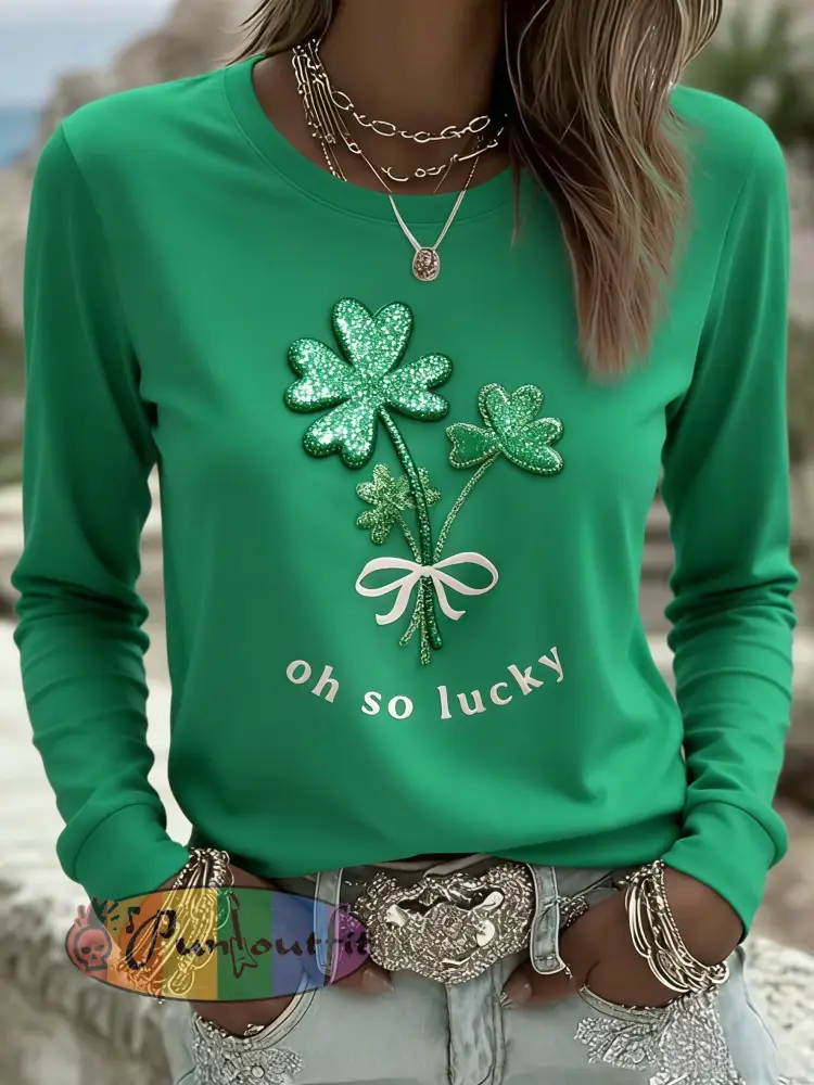 Women’s Retro St. Patrick’s Day Casual Long-Sleeve T-Shirt