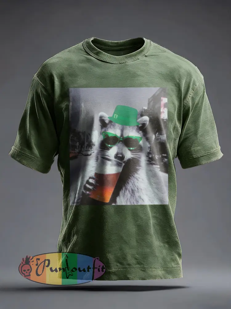 Men’s Funny Raccoon Print Vintage T-Shirt