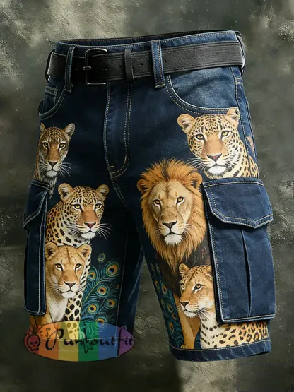 Men’s Retro Vacation Business Art Print Casual Shorts