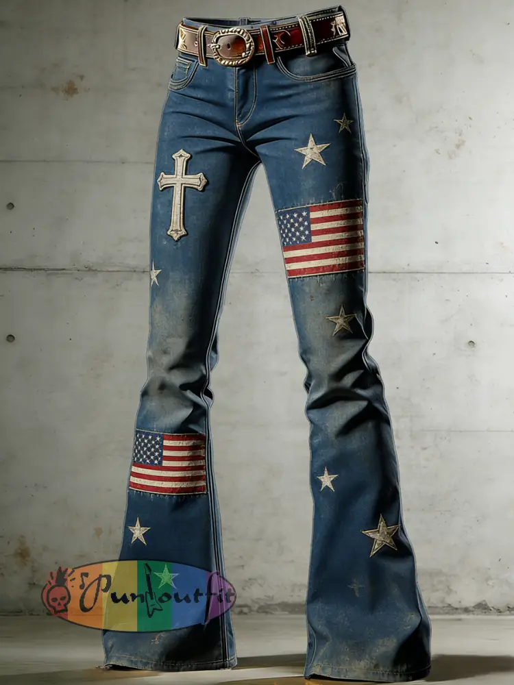 Women’s American Faith Art Print Flared Trousers