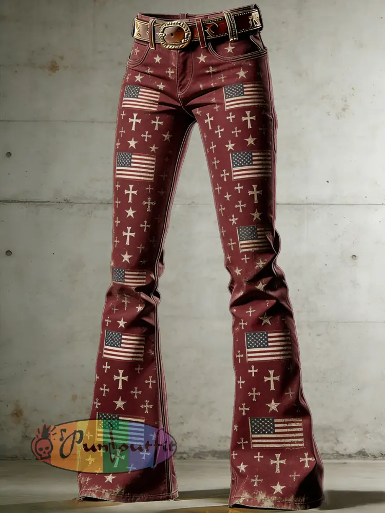 Women’s American Faith Art Print Flared Trousers