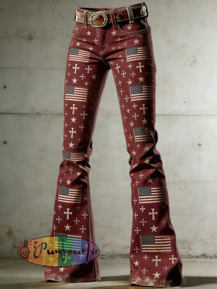 Women’s American Faith Art Print Flared Trousers