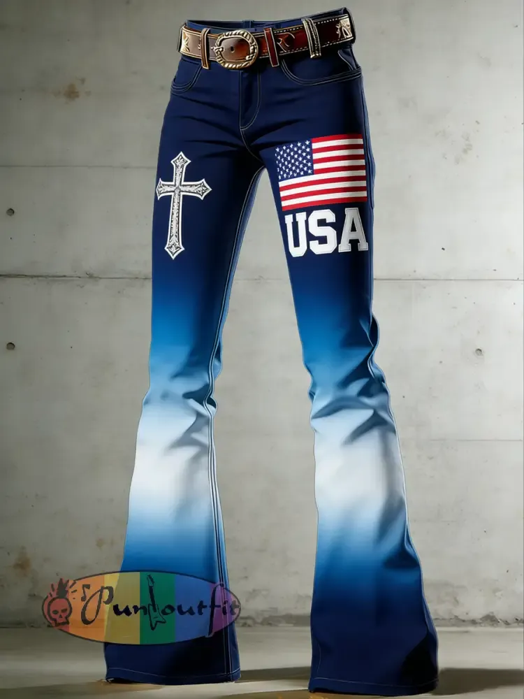 Women’s American Faith Art Print Flared Trousers