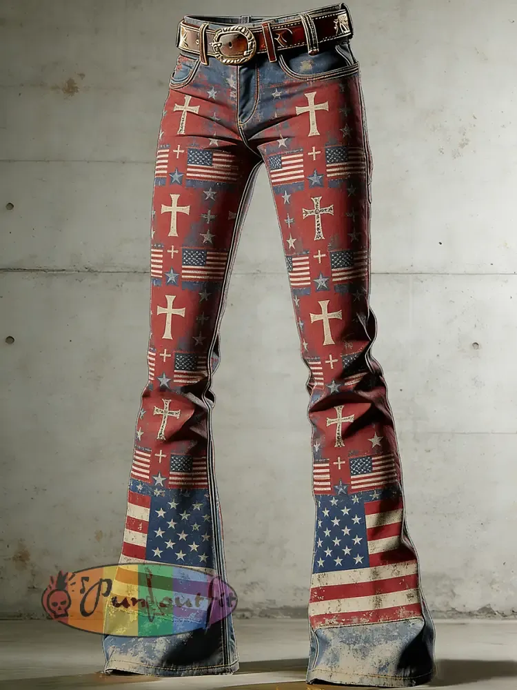 Women’s American Faith Art Print Flared Trousers