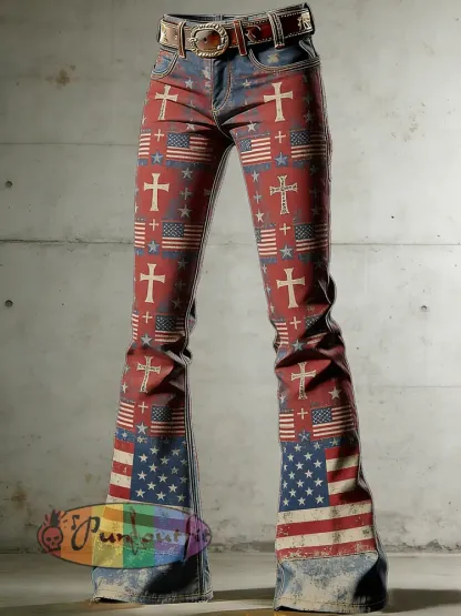 Women’s American Faith Art Print Flared Trousers