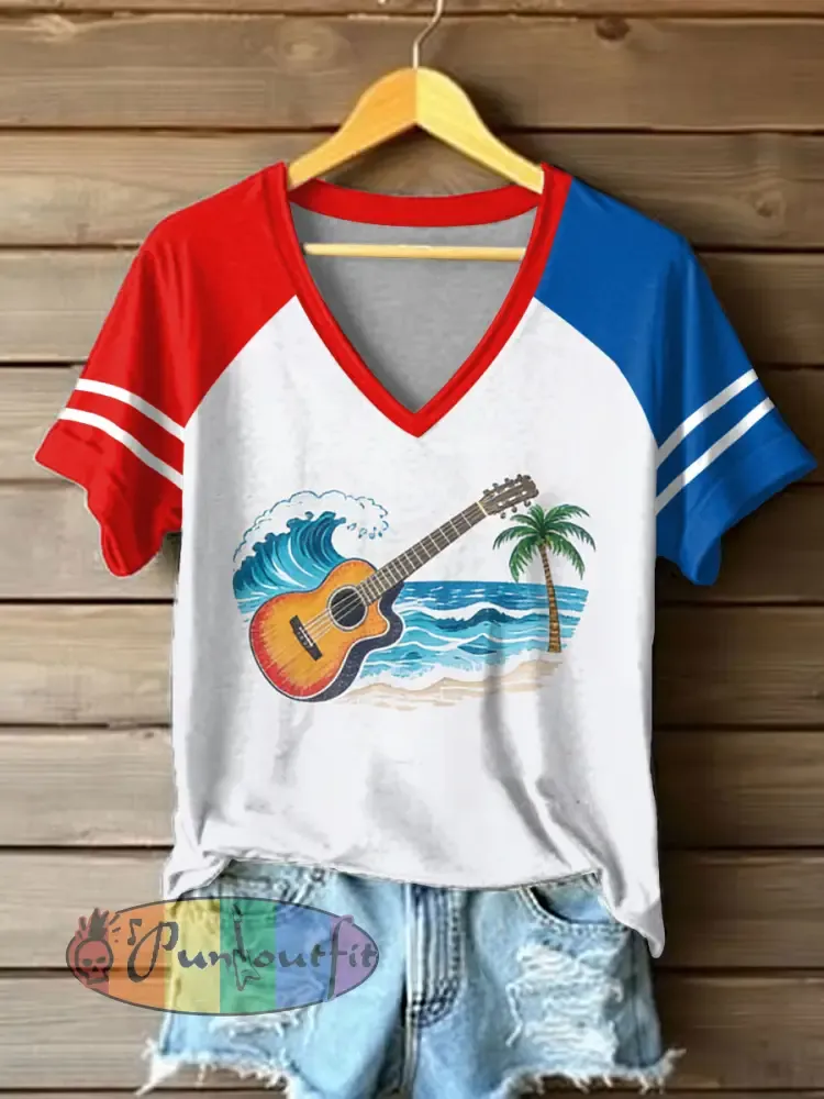 Women’s country music lovers V-neck off-shoulder short-sleeved T-shirt