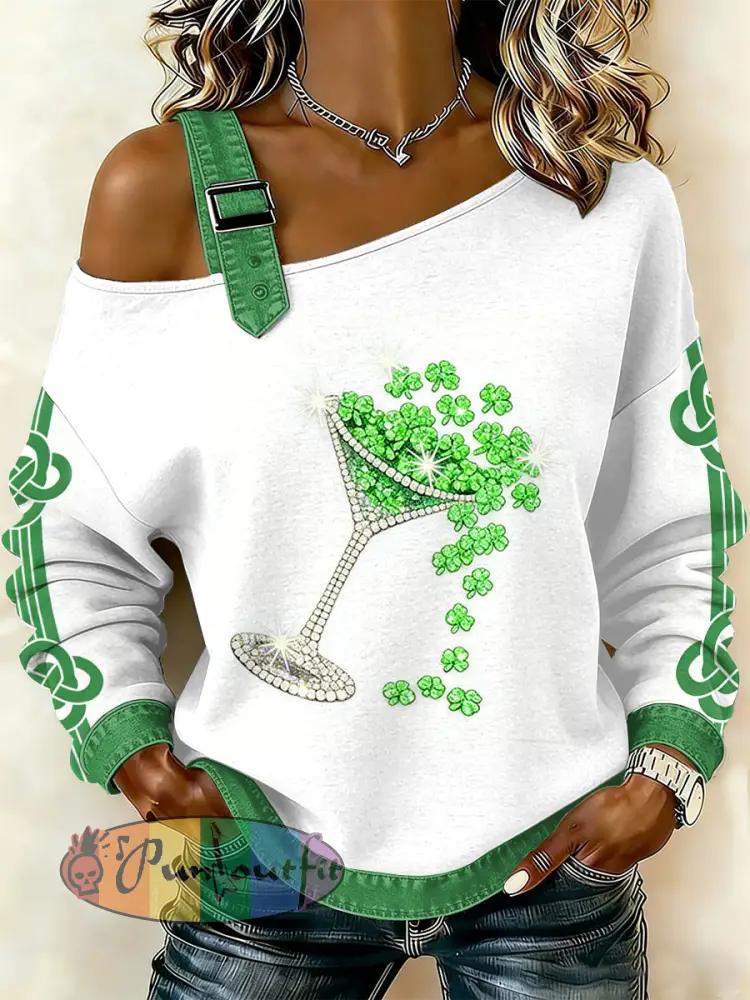 Women’s Vintage St. Patrick’s Day Print Casual Off-Shoulder Sweatshirt