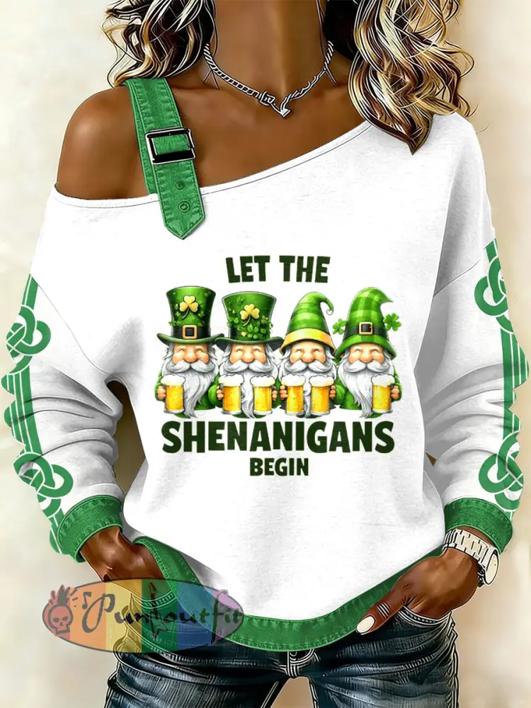 Women’s Vintage St. Patrick’s Day Print Casual Off-Shoulder Sweatshirt